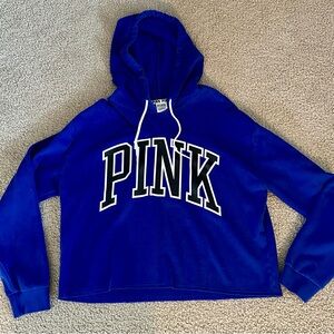 Victoria's Secret PINK Cropped Blue Logo Hoodie, Size Medium